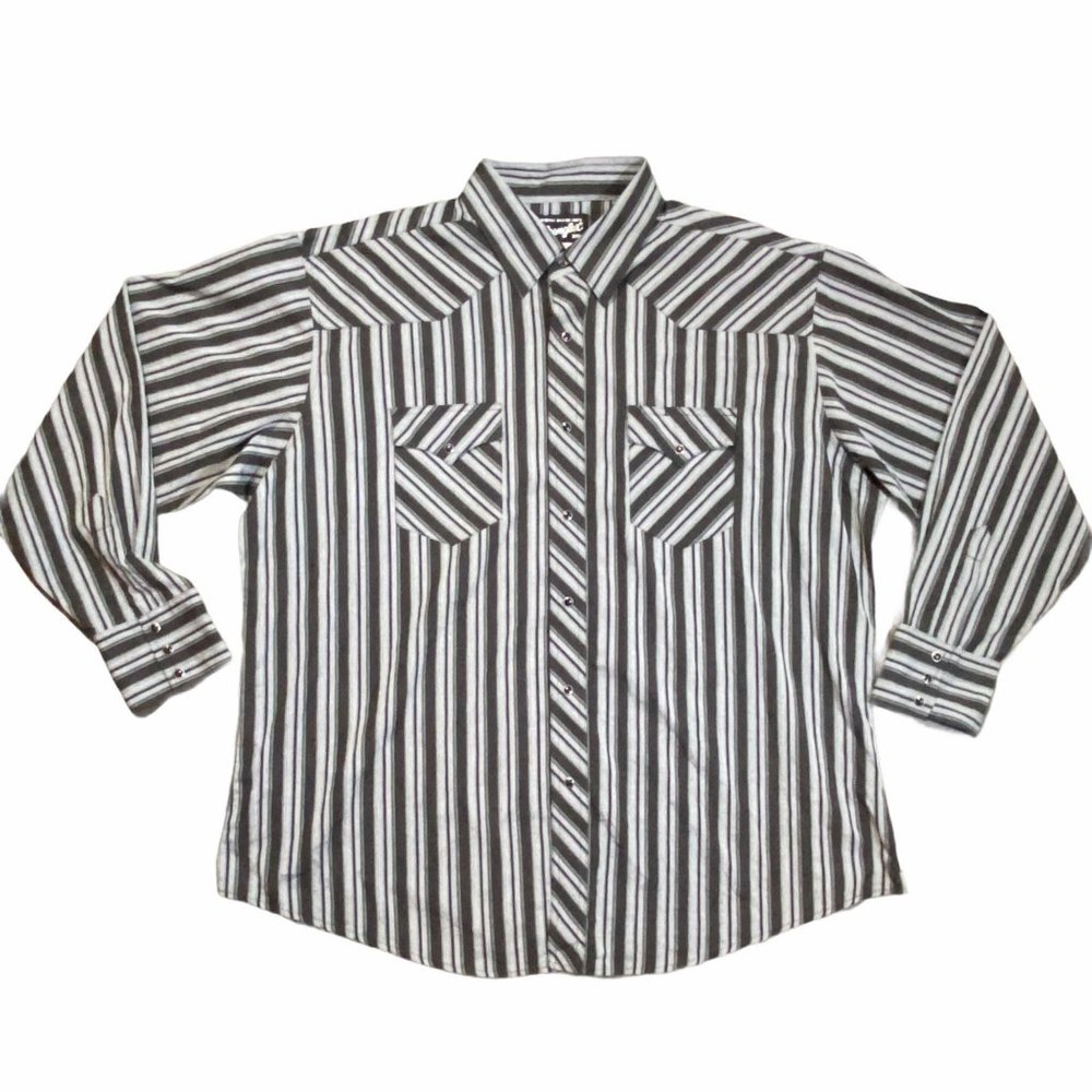 Wrangler Western Shirt Mens XXL Black Gray Striped Pearl Snap Long Sleeve